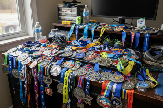 Présentoir à médailles mural en bois.